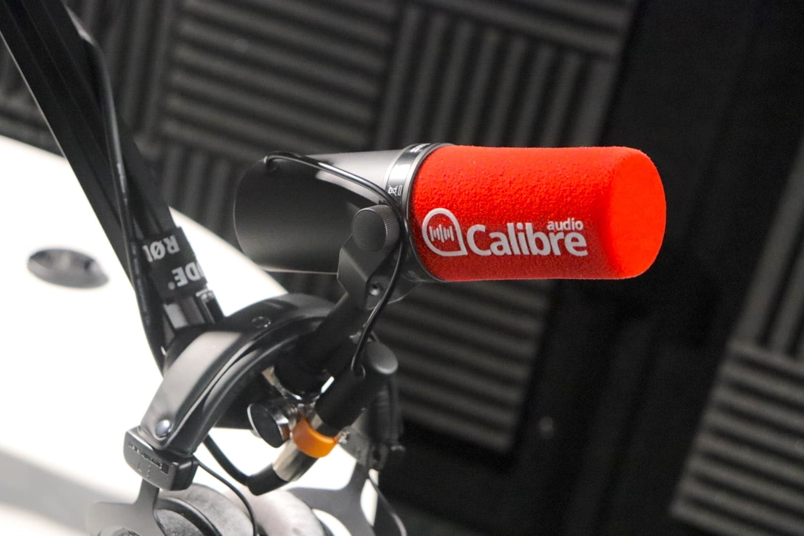 picture inside the studio with a close up of a microphone